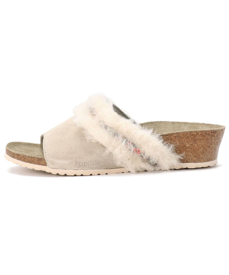 【OUTLET】【パピリオ】アンバー/コージーオフホワイト スエードレザー ファー/サンダル レディース詳細画像2