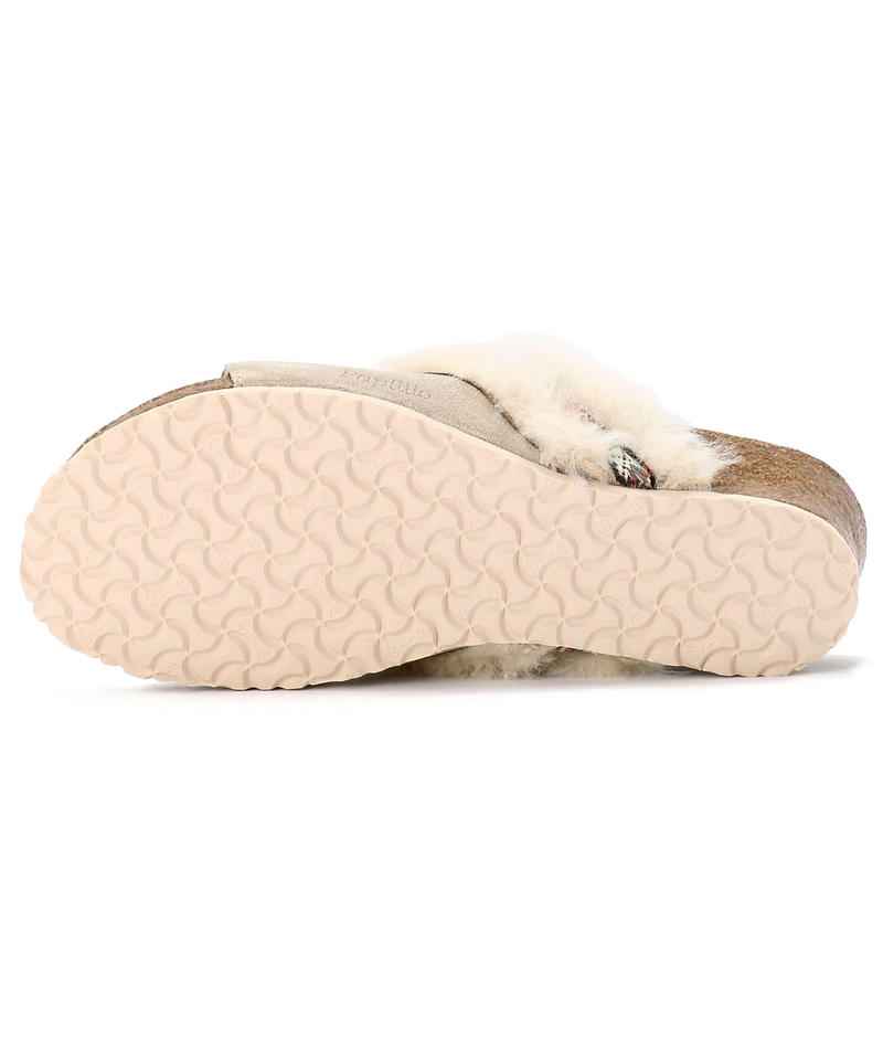 【OUTLET】【パピリオ】アンバー/コージーオフホワイト スエードレザー ファー/サンダル レディース詳細画像3