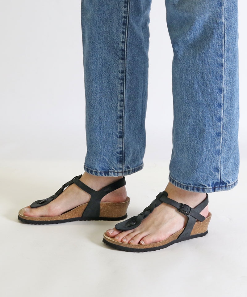 【OUTLET】【パピリオ】アシュレイ ブレイディド/ブラック オイルドレザー/サンダル詳細画像9