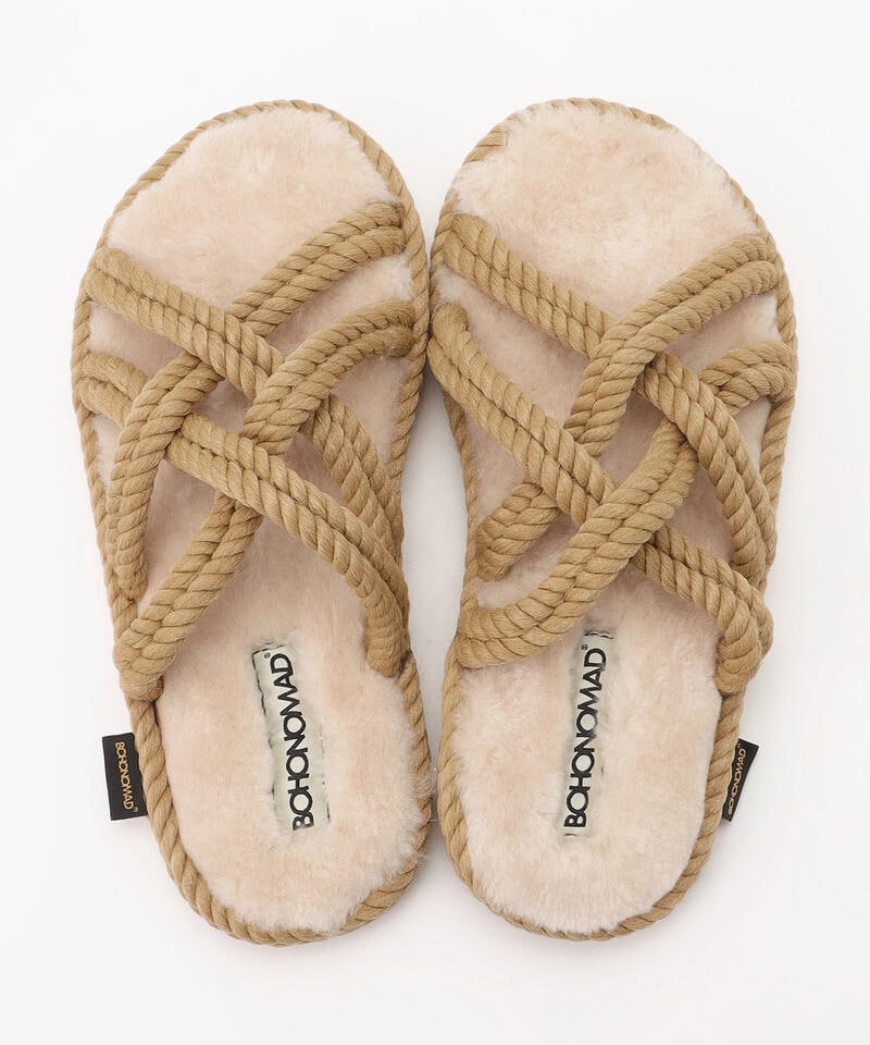 【BOHONOMAD】ボドルム ファーリースリッパ/ベージュ ポリプロピレン ファー/サンダル詳細画像6