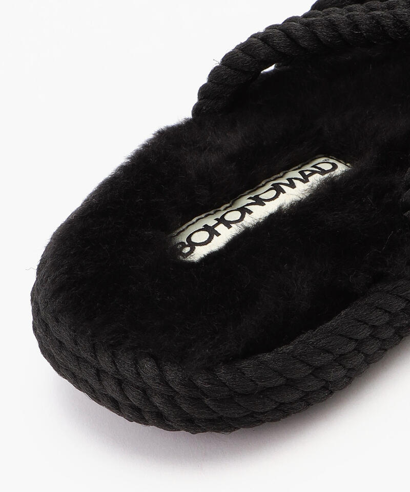 【BOHONOMAD】ボドルム ファーリースリッパ/ブラック ポリプロピレン ファー/サンダル詳細画像5