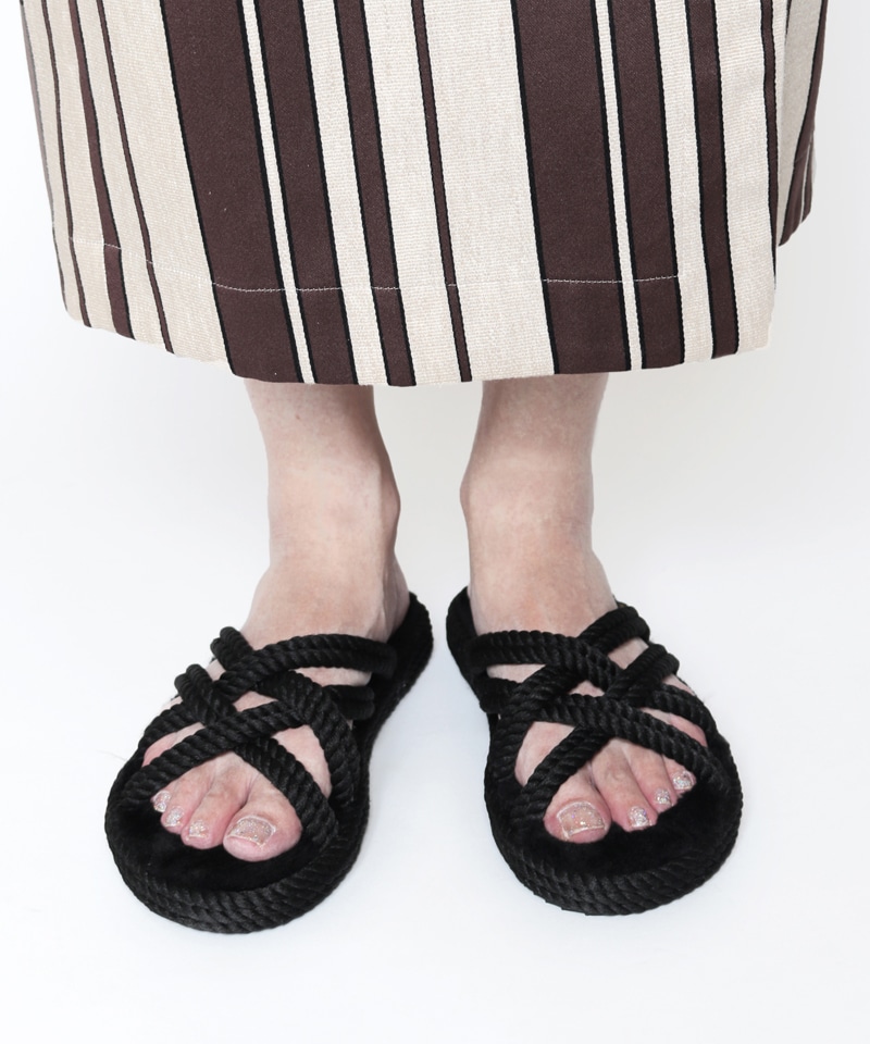 【BOHONOMAD】ボドルム ファーリースリッパ/ブラック ポリプロピレン ファー/サンダル詳細画像7