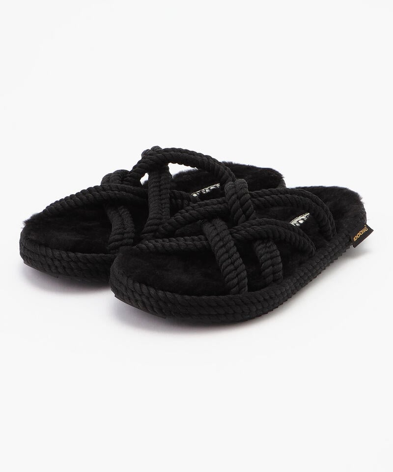 【BOHONOMAD】ボドルム ファーリースリッパ/ブラック ポリプロピレン ファー/サンダル