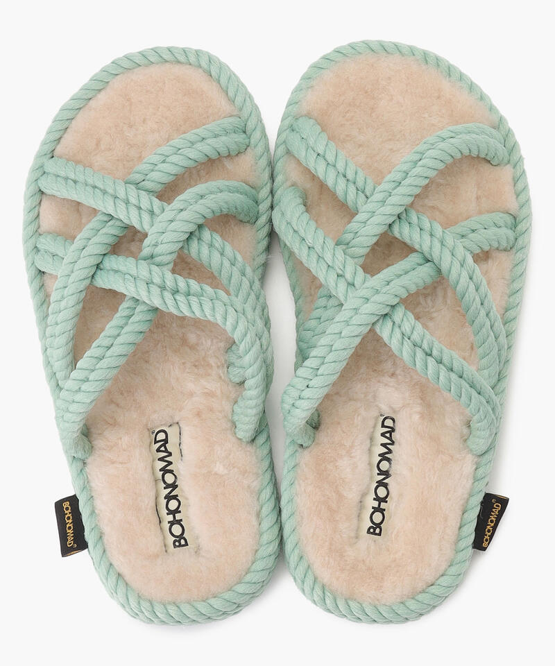 【BOHONOMAD】ボドルム ファーリースリッパ/ミント ポリプロピレン ファー/サンダル詳細画像6