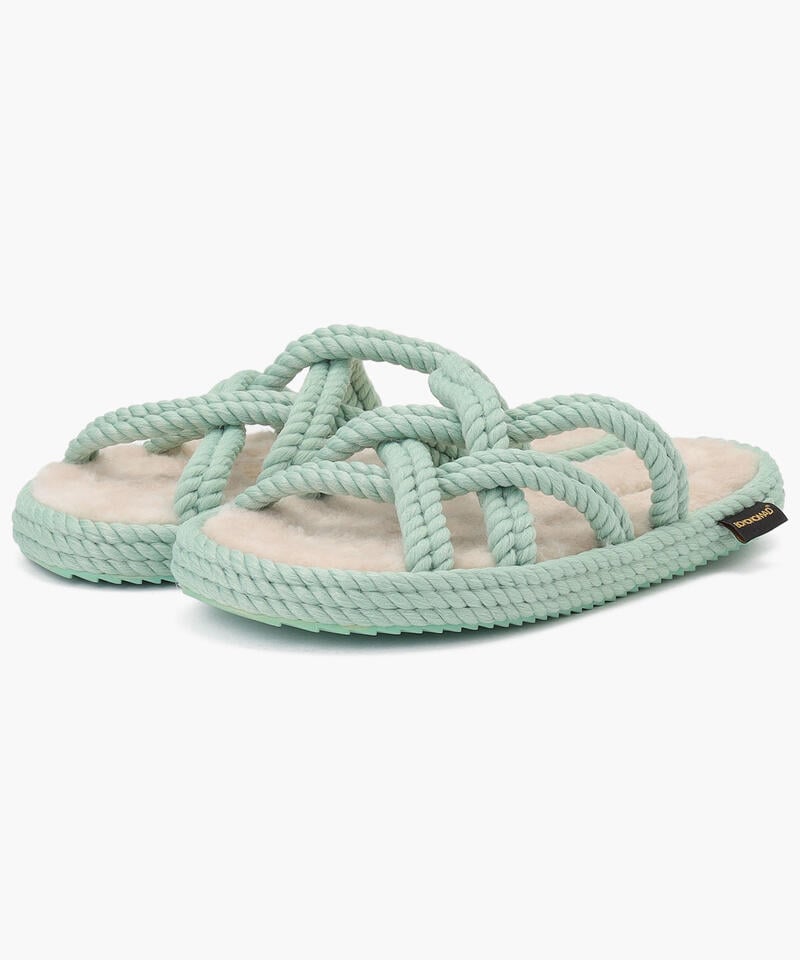 【BOHONOMAD】ボドルム ファーリースリッパ/ミント ポリプロピレン ファー/サンダル
