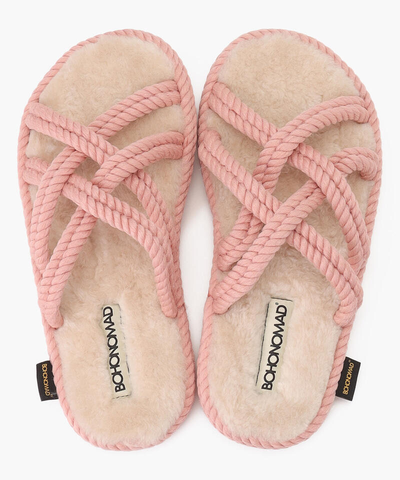 【BOHONOMAD】ボドルム ファーリースリッパ/ピンク ポリプロピレン ファー/サンダル詳細画像6