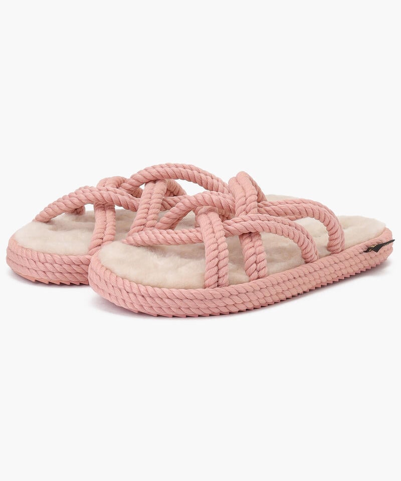 【BOHONOMAD】ボドルム ファーリースリッパ/ピンク ポリプロピレン ファー/サンダル