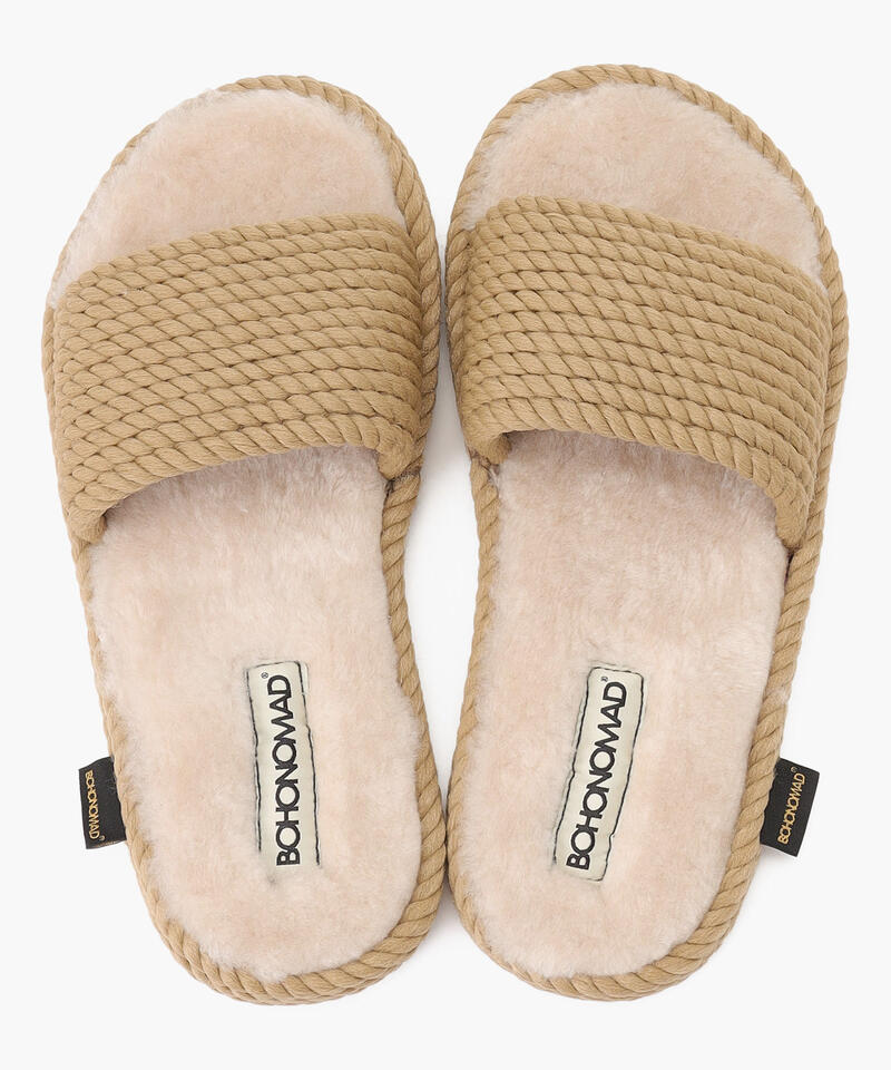 【BOHONOMAD】サントロペ ファーリースリッパ/ベージュ ポリプロピレン ファー/サンダル詳細画像6