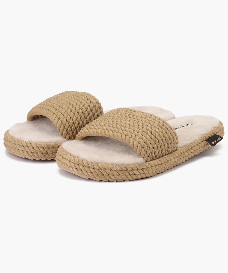 【BOHONOMAD】サントロペ ファーリースリッパ/ベージュ ポリプロピレン ファー/サンダル