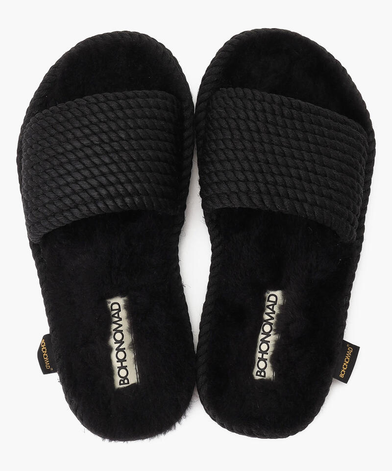 【BOHONOMAD】サントロペ ファーリースリッパ/ブラック ポリプロピレン ファー/サンダル詳細画像6