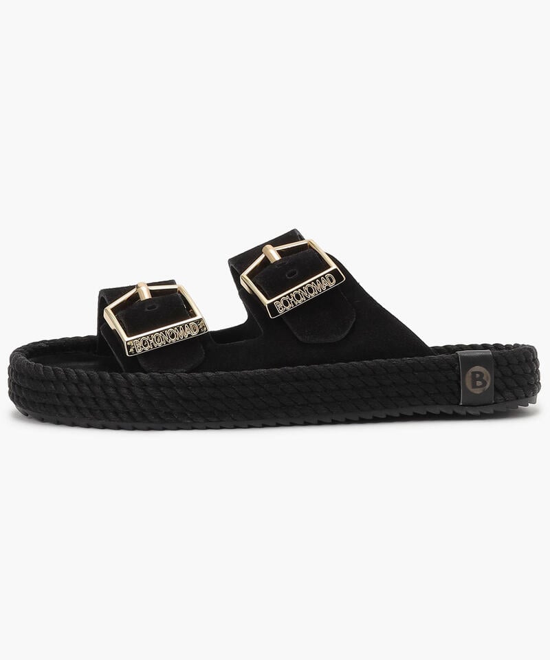 【BOHONOMAD】シドニー/ブラック ベロアレザー/サンダル メンズ レディース詳細画像1