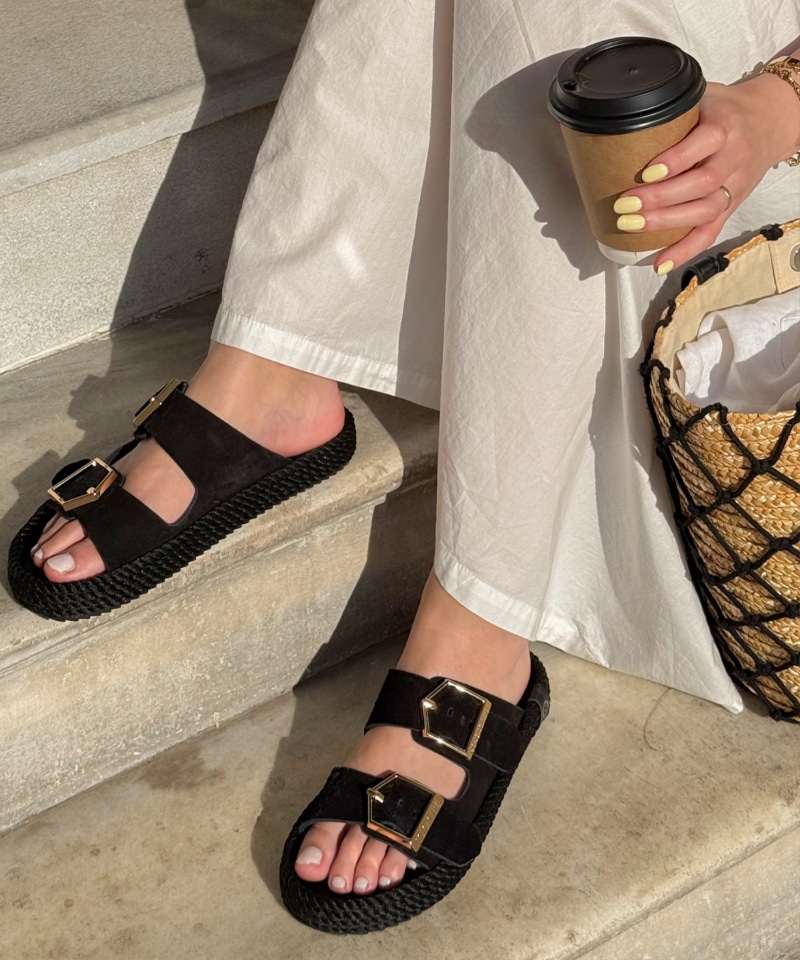 【BOHONOMAD】シドニー/ブラック ベロアレザー/サンダル メンズ レディース