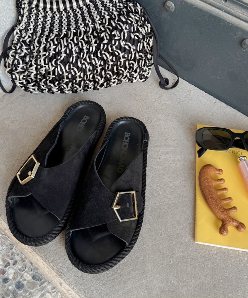 【BOHONOMAD】カサブランカ/ブラック ベロアレザー/サンダル メンズ レディース