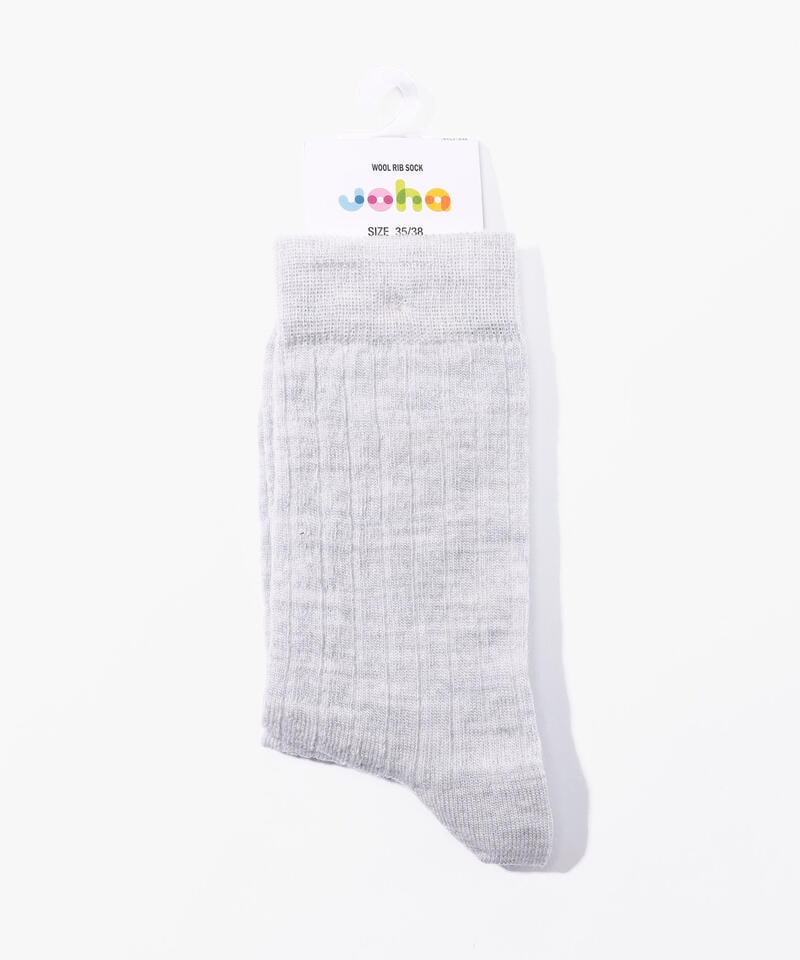 【ヨハ】リブ シン ソックス/グレー ウール/靴下 メンズ レディース/Joha RIB THIN詳細画像1