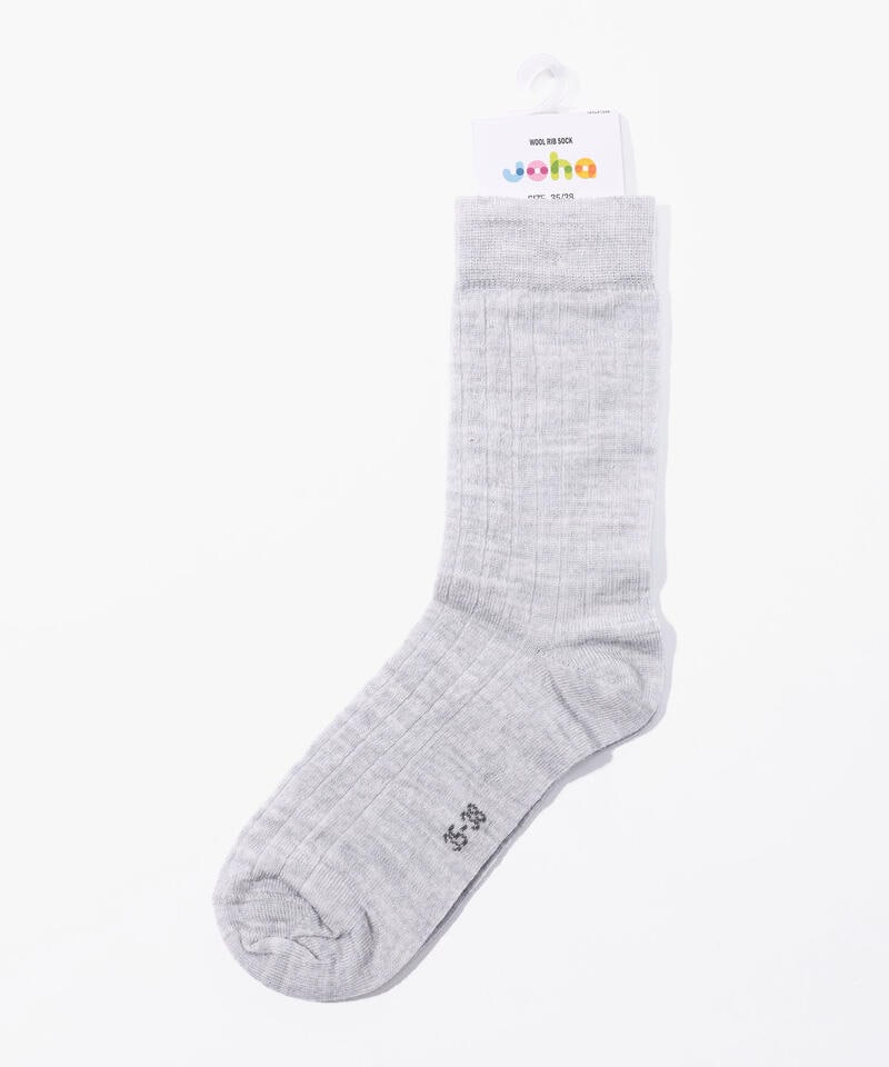 【ヨハ】リブ シン ソックス/グレー ウール/靴下 メンズ レディース/Joha RIB THIN
