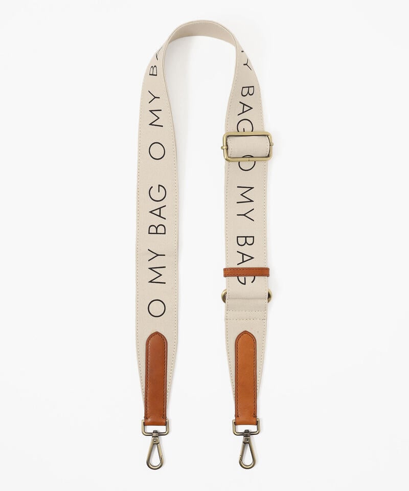 【オーマイバッグ】キャンバスロゴストラップ/ホワイト コニャック コットン ナチュラルレザー