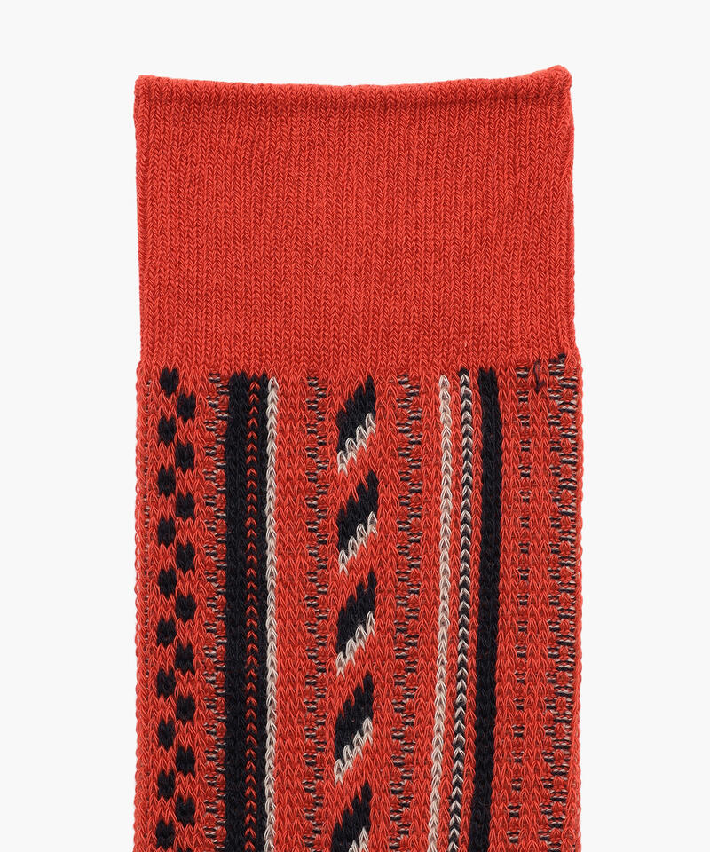 【ロトト】マルチ バーティカル ジャカードソックス/レッド ダークグレー コットン アクリル詳細画像3