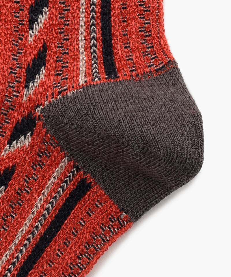 【ロトト】マルチ バーティカル ジャカードソックス/レッド ダークグレー コットン アクリル詳細画像4