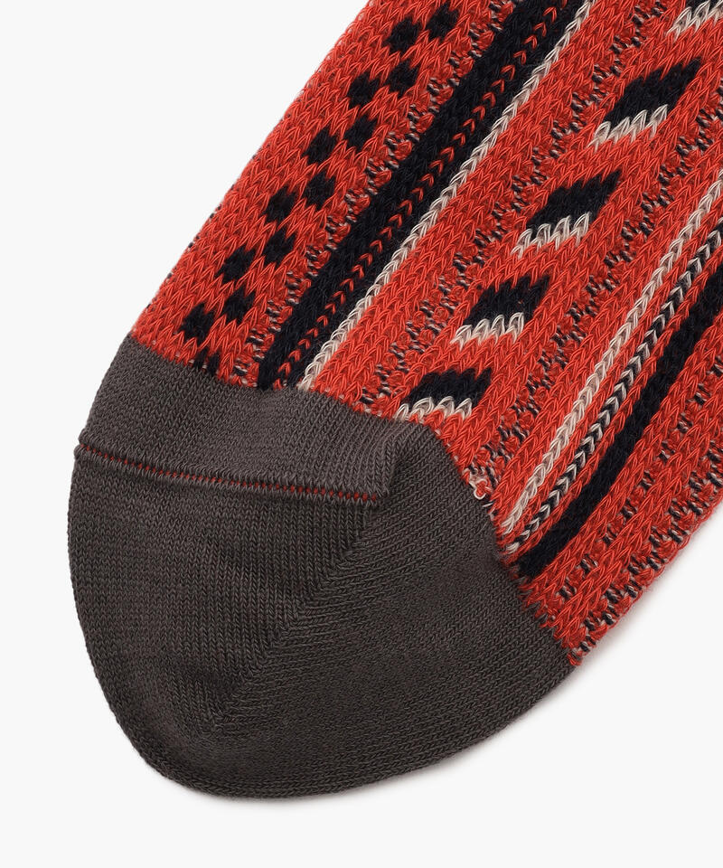 【ロトト】マルチ バーティカル ジャカードソックス/レッド ダークグレー コットン アクリル詳細画像5