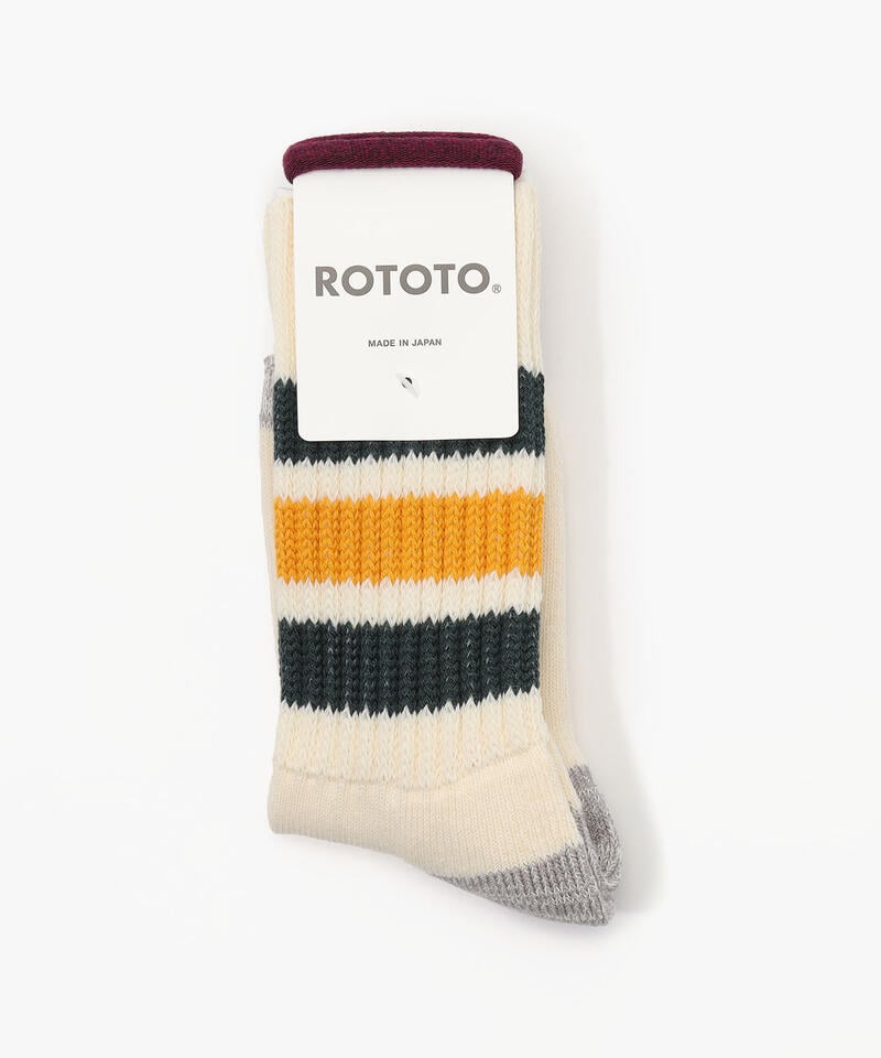 【ロトト】オールドスクール リブ クルー/ダークグリーン イエロー コットン アクリル/ソックス メンズ レディース詳細画像1