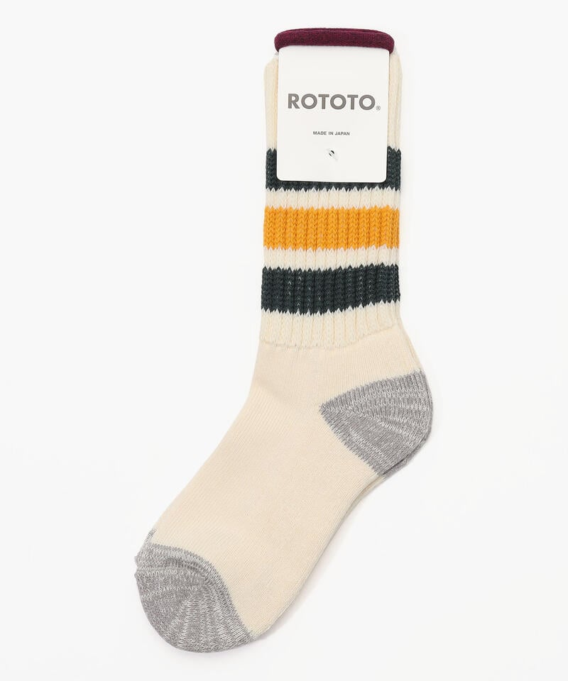 【ロトト】オールドスクール リブ クルー/ダークグリーン イエロー コットン アクリル/ソックス メンズ レディース